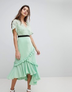 Платье миди с кружевным лифом Three Floor - Зеленый