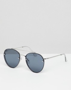 Круглые солнцезащитные очки с черными стеклами омбре 7x - Серебряный
