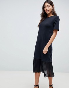 Платье-футболка миди с плиссировкой ASOS DESIGN - Черный
