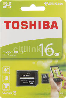 Карта памяти microSDHC TOSHIBA M102 16 ГБ, Class 4, THN-M102K0160M2, 1 шт., переходник SD