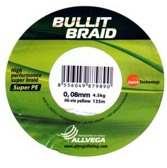 Леска Allvega Bullit Braid 135m 0.08mm Bright Yellow