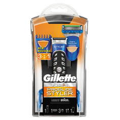 Стайлер-триммер для бритья `GILLETTE` `FUSION` PROGLIDE STYLER 3 в 1 (1 сменная кассета, 3 насадки д/модел бороды и усов, гель для бритья 9 мл)