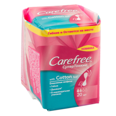 Прокладки ежедневные `CAREFREE` супертонкие Cotton в индивидуальной упаковке 20 шт