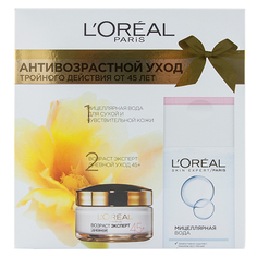 Набор подарочный женский `LOREAL` АНТИВОЗРАСТНОЙ УХОД от 45 лет (мицеллярная вода 200 мл, дневной крем для лица 50 мл) LOreal