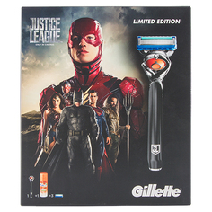 Набор подарочный мужской `GILLETTE` `FUSION` PROGLIDE Justice league (бритва с 3 сменными кассетами, гель для бритья 75 мл)