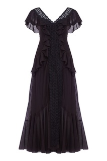 Черное платье с кружевом и оборками Charo Ruiz