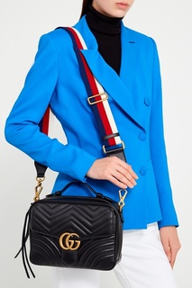Черная сумка с текстильным ремнем GG Marmont Gucci