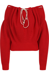Хлопковый пуловер фактурной вязки с открытыми плечами CALVIN KLEIN 205W39NYC