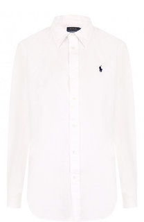 Однотонная льняная блуза с вышитым логотипом бренда Polo Ralph Lauren