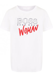 Хлопковая футболка с контрастной надписью BOSS