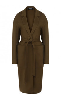 Однотонное шерстяное пальто с карманами и поясом Rochas
