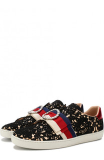 Текстильные кеды Ace с кружевной отделкой Gucci