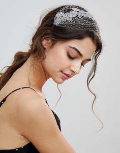 Серебристый ободок на голову с цветами и вуалеткой Vixen - Серебряный