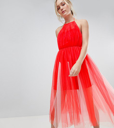Премиум-платье миди из тюля с американской проймой ASOS DESIGN Tall - Розовый