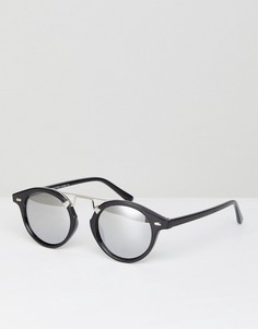 Солнцезащитные круглые очки с серебристыми зеркальными линзами 7x - Черный