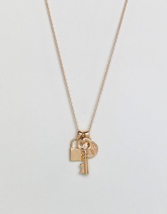 Золотистое ожерелье с деталями в виде замка и ключа Chained & Able - Золотой
