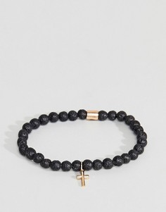 Черный браслет с бусинами и золотистым крестом Chained & Able - Черный