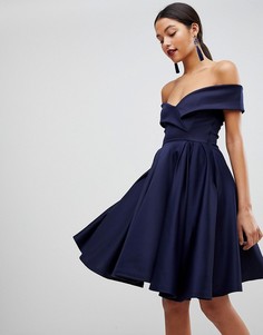 Короткое приталенное платье с открытыми плечами Club L Modern Cinderella - Темно-синий