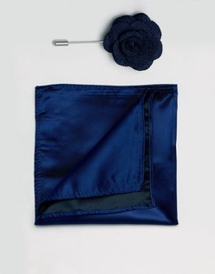 Булавка на лацкан с цветком и платок для пиджака Gianni Feraud - Темно-синий