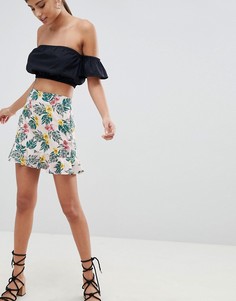 Расклешенная мини-юбка с тропическим принтом Fashion Union - Мульти