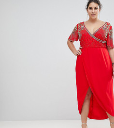Платье миди с запахом и декоративной отделкой Virgos Lounge Plus Julisa - Красный