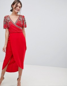 Декорированное платье миди с запахом Virgos Lounge Julisa - Красный