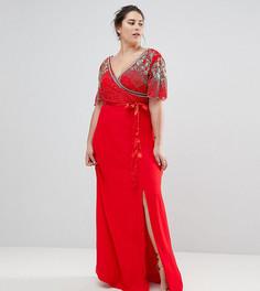 Платье макси с запахом и отделкой Virgos Lounge Plus Julisa - Красный