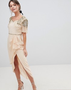 Платье миди с высоким разрезом и нарядной отделкой Virgos Lounge Laila - Розовый
