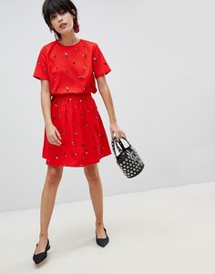 Короткая расклешенная юбка с цветочным принтом Pieces - Красный