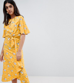 Платье миди с завязкой и цветочным принтом Influence Tall - Желтый