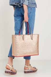 Золотистая кожаная сумка-тоут Cabata Christian Louboutin