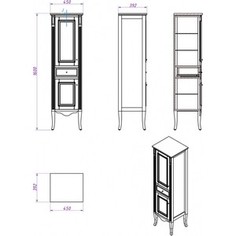 Пенал Timo Аура 2 дверцы, 1 ящик, белый с золотом (Au.p-M-VR (B-G))