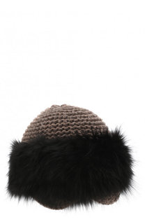 Вязаная шапка из кашемира с отделкой из меха лисы Inverni