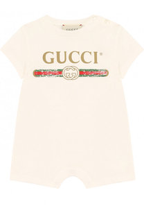 Хлопковый песочник с принтом Gucci