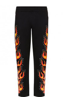 Хлопковые брюки прямого кроя с отделкой Moschino