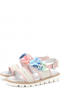 Кожаные сандалии на ремешке с цветочным декором Simonetta