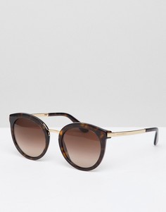 Солнцезащитные очки в круглой черепаховой оправе Dolce & Gabbana - Коричневый