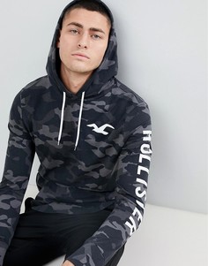 Худи черного цвета с камуфляжным принтом и логотипом Hollister - Черный