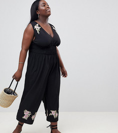 Комбинезон с глубоким вырезом и вышивкой ASOS DESIGN Curve - Черный