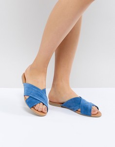 Мюли на плоской подошве с перекрестными ремешками Pieces - Синий