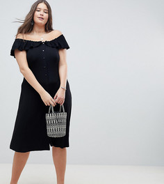 Сарафан миди на пуговицах с открытыми плечами ASOS DESIGN Curve - Черный
