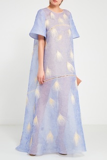 Шелковой платье "Лиловое кружево" с отделкой перьями Esve