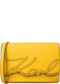 Желтая кожаная сумка с откидным клапаном Karl Lagerfeld