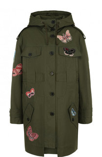 Хлопковая парка свободного кроя с капюшоном и вышивкой Valentino