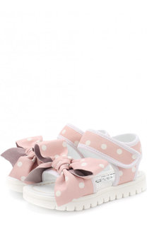 Кожаные сандалии с застежками велькро и бантом Simonetta