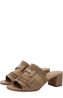 Замшевые мюли с бахромой на устойчивом каблуке Tod’s