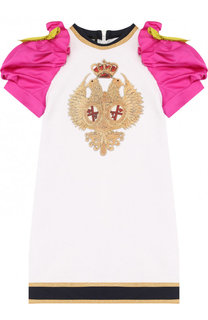 Хлопковое мини-платье с вышивкой и контрастными рукавами Dsquared2