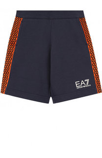 Хлопковые шорты с лампасами и логотипом бренда Ea 7