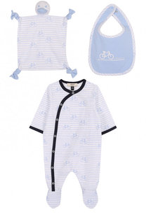 Хлопковый комплект из пижамы с нагрудником и салфеткой Armani Junior