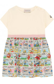 Хлопковое мини-платье с принтом Moncler Enfant